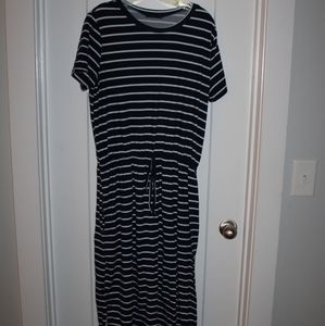 Navy and White Striped Midi Dress